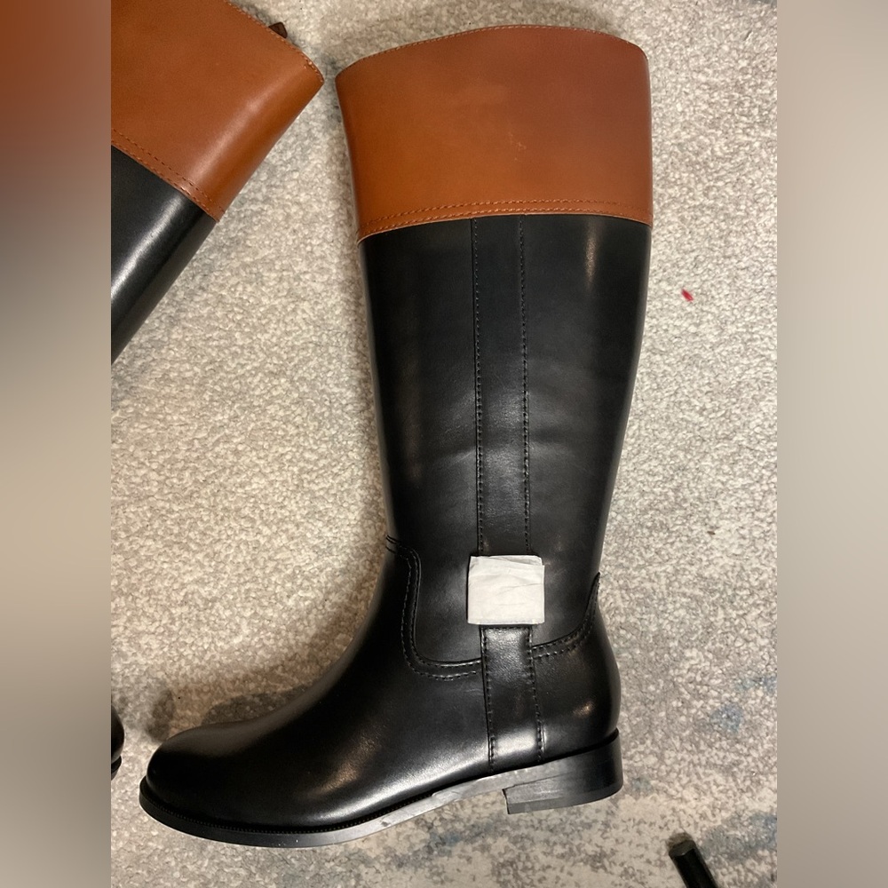 Lauren Ralph Lauren Berdie Leather Riding Boots – Black/Tan - Size 6 WIDE CALF - Picture 7 of 16